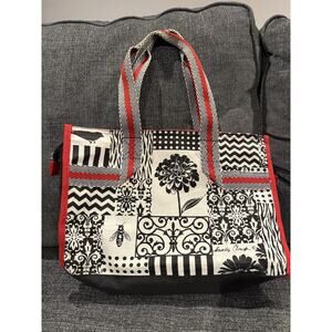 Sandy Clough Cloth Shoulder Bag Tote Purse Floral Zipper Closure Inner Pocket